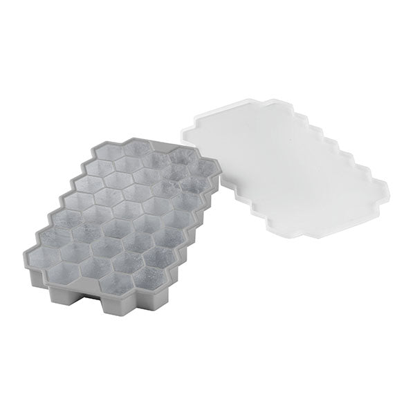 Honeycomb Design Ice Cube Tray w/Cover - Gray