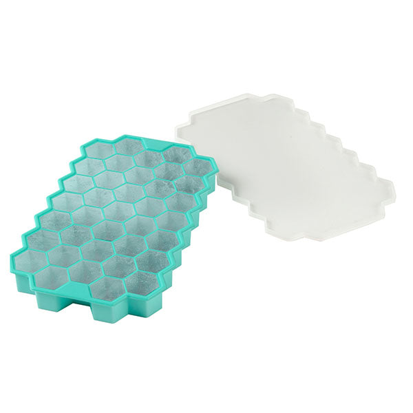Honeycomb Design Ice Cube Tray w/Cover (Teal)