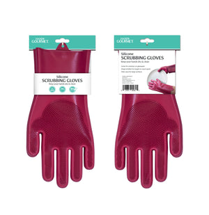 Silicone Scrubbing Gloves - Burgundy