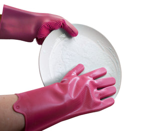 Silicone Scrubbing Gloves - Burgundy